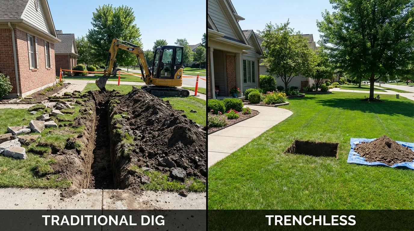 Trenchless sewer repair with minimal yard damage versus traditional excavation in Eminence, MO